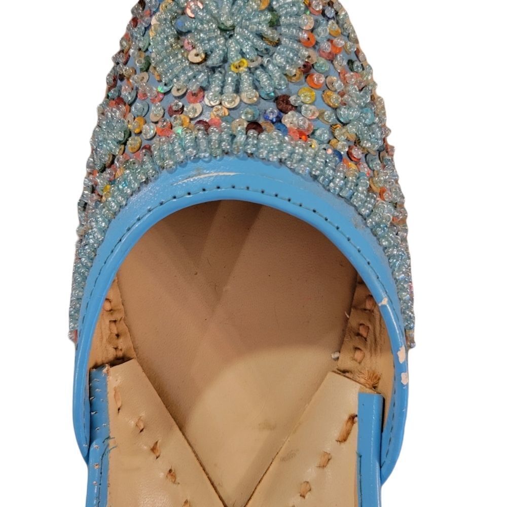 JUTTI Traditional Shoes Women's Beaded Pale Blue Made in Nepal‎ sz 38 - Picture 8 of 10
